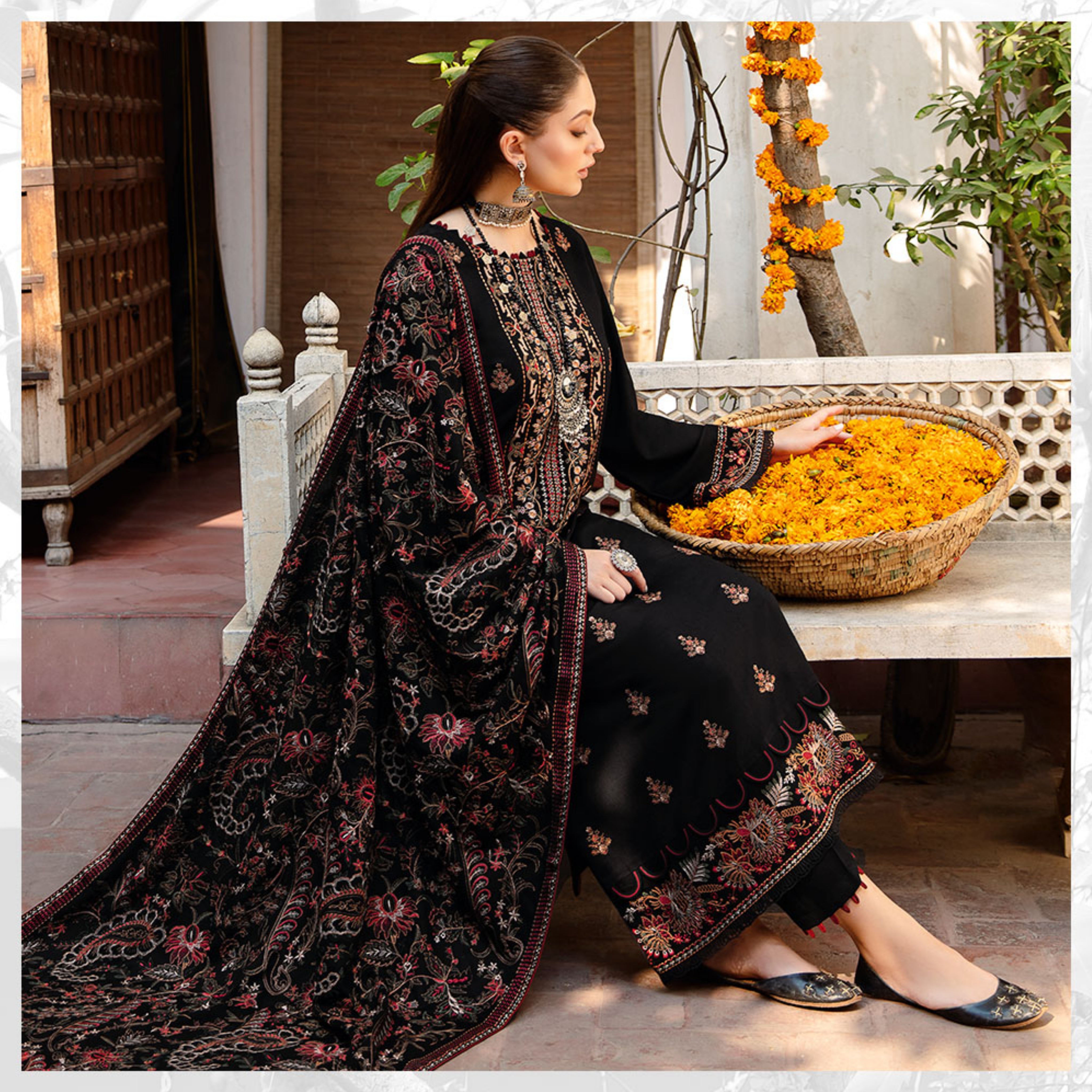 LC-41 : 3 PIECE UN-STITCHED FULL HEAVY EMBROIDERED PREMIUM DHANAK DRESS