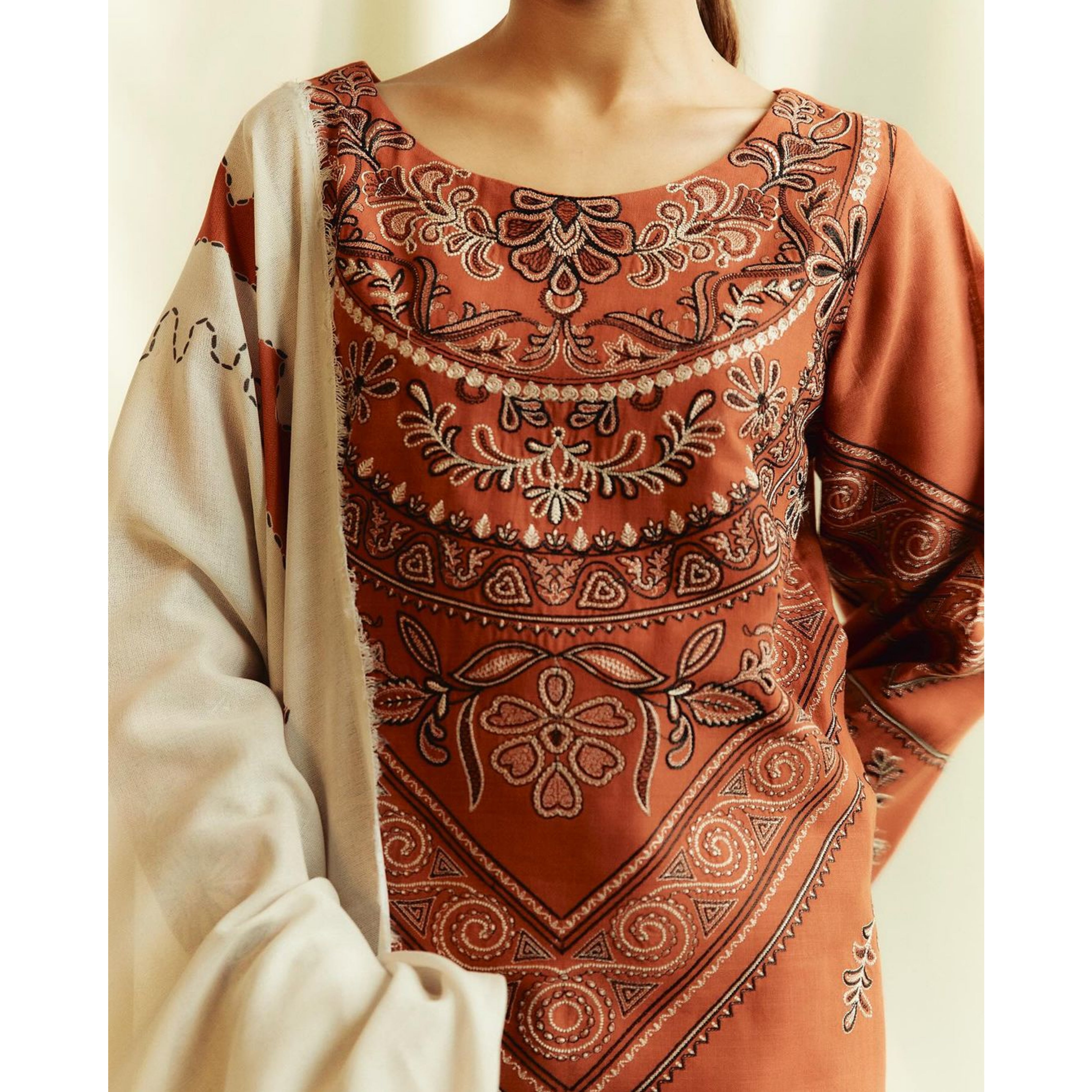 LC-44 : 3 PIECE UN-STITCHED EMBROIDERED PREMIUM DHANAK DRESS