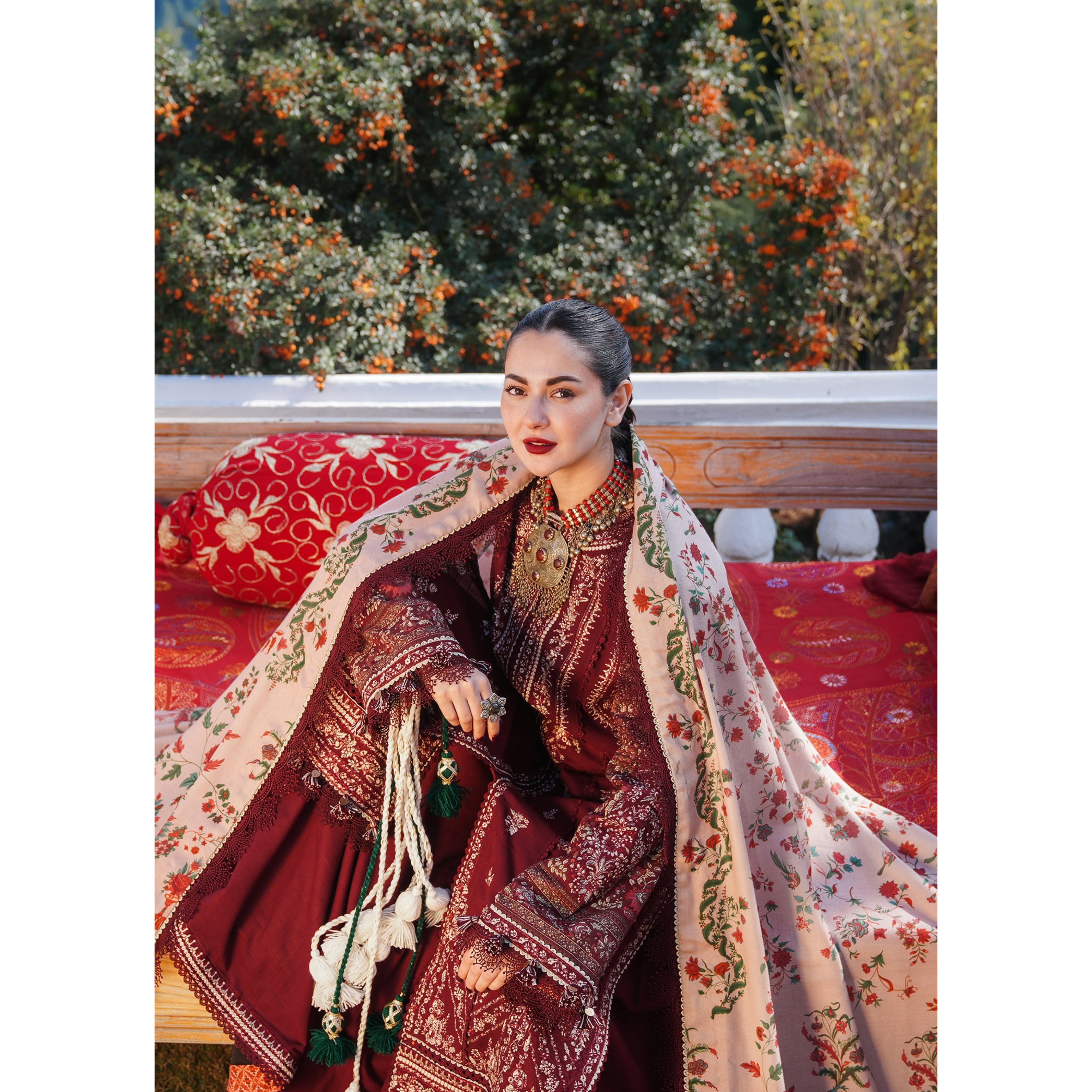 NA-163 : 3 PIECE UN-STITCHED HEAVY EMBROIDERED PREMIUM DHANAK DRESS.