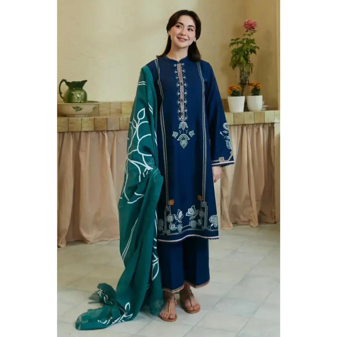 ZSJ-06 : 3-PIECE UN-STITCHED EMBROIDERED PREMIUM LAWN DRESS