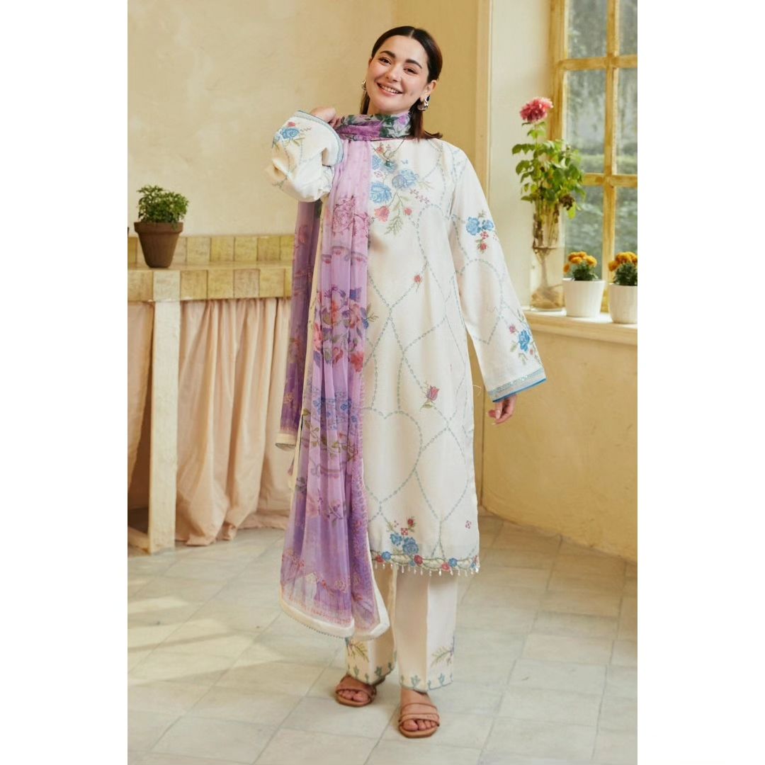 NA-32 : 3-PIECE UN-STITCHED EMBROIDERED PREMIUM LAWN DRESS