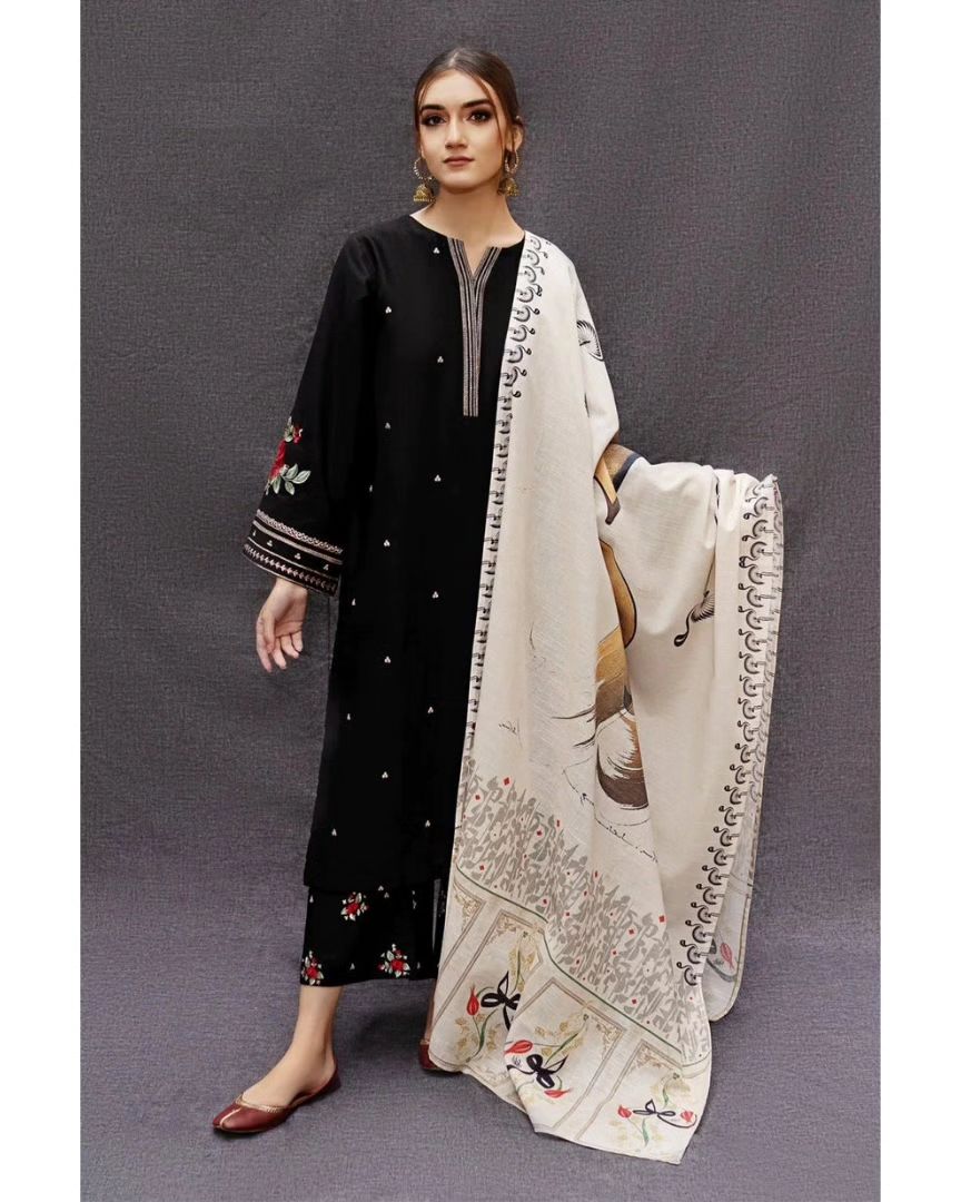 NA-34 : 3-PIECE UN-STITCHED EMBROIDERED PREMIUM LAWN DRESS