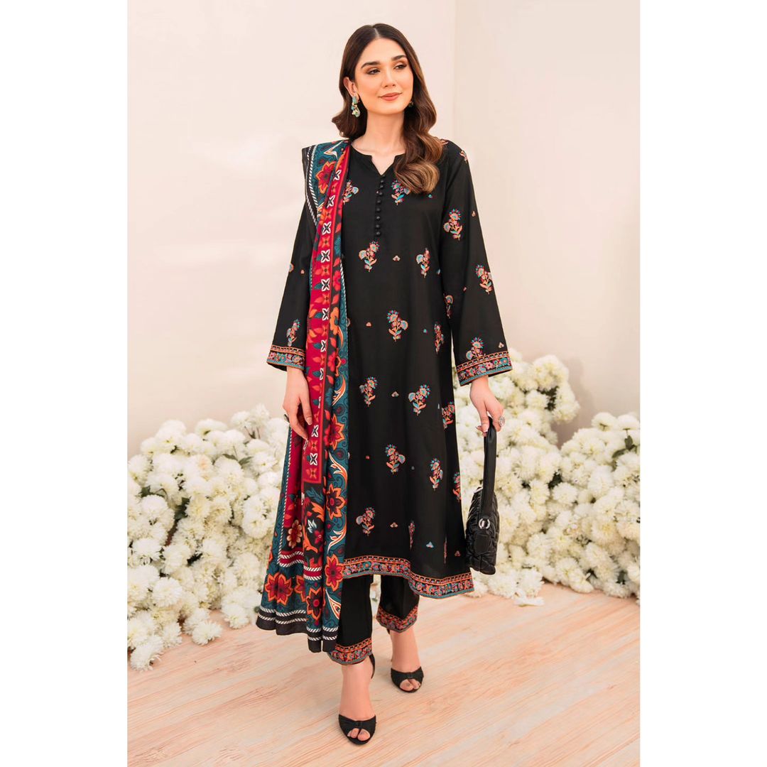 ZSJ-05 : 3-PIECE UN-STITCHED EMBROIDERED PREMIUM LAWN DRESS