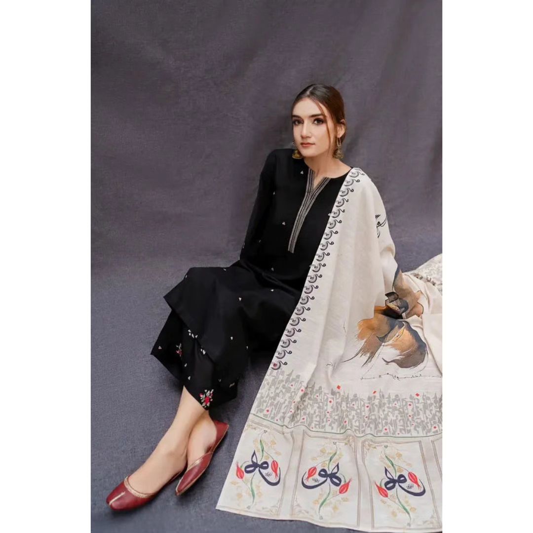 NA-34 : 3-PIECE UN-STITCHED EMBROIDERED PREMIUM LAWN DRESS