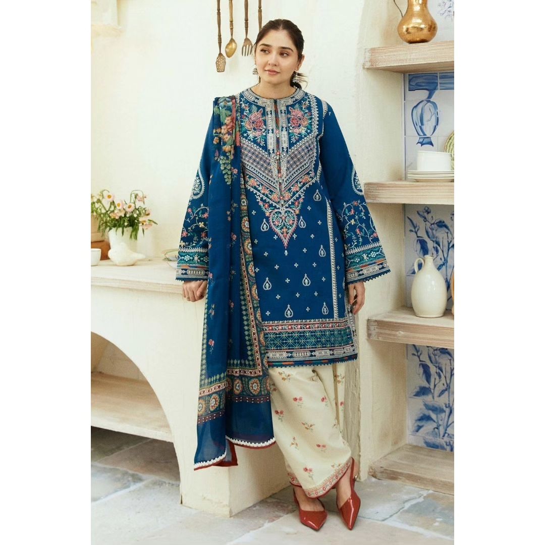 NA-35 : 3 PIECE UN-STITCHED EMBROIDERED PREMIUM DHANAK DRESS