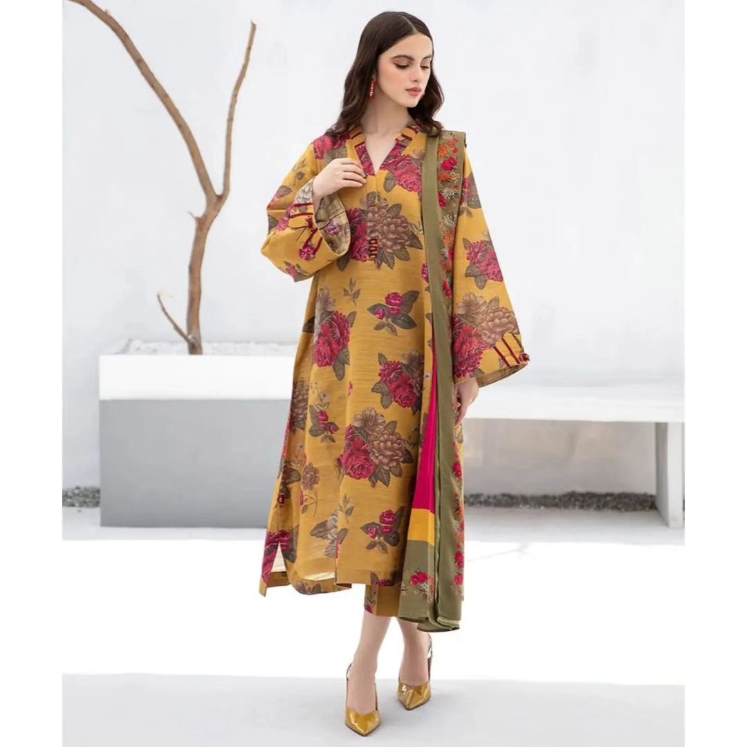 OA-11 : 3 PIECE UN-STITCHED PREMIUM LAWN DIGITAL PRINTED DRESS