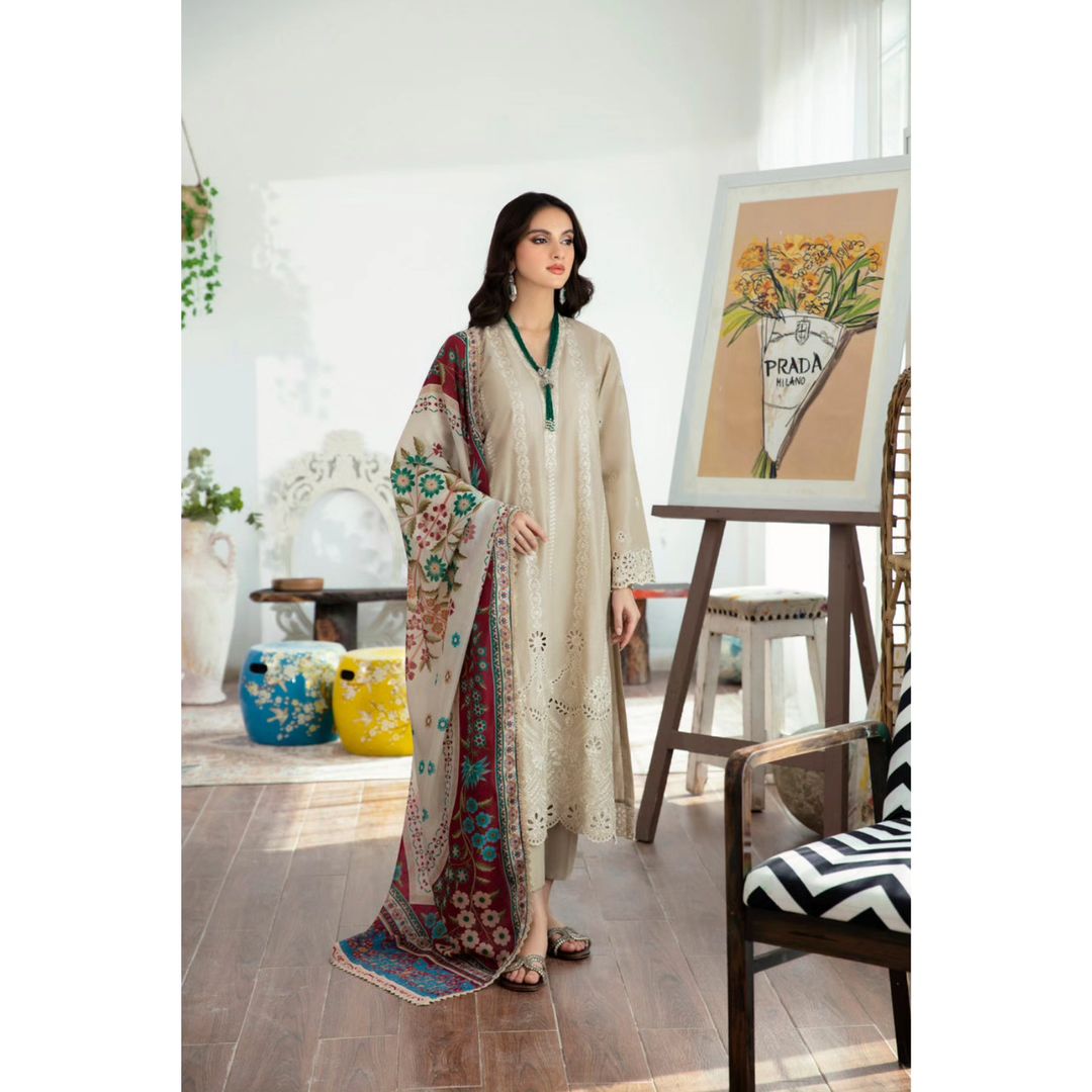 NA-24 : 3-PIECE UN-STITCHED EMBROIDERED PREMIUM LAWN DRESS