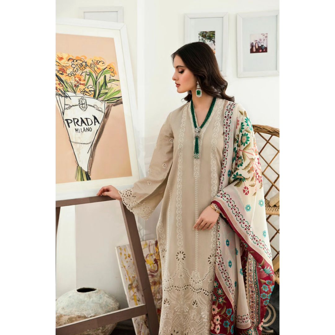 NA-24 : 3-PIECE UN-STITCHED EMBROIDERED PREMIUM LAWN DRESS